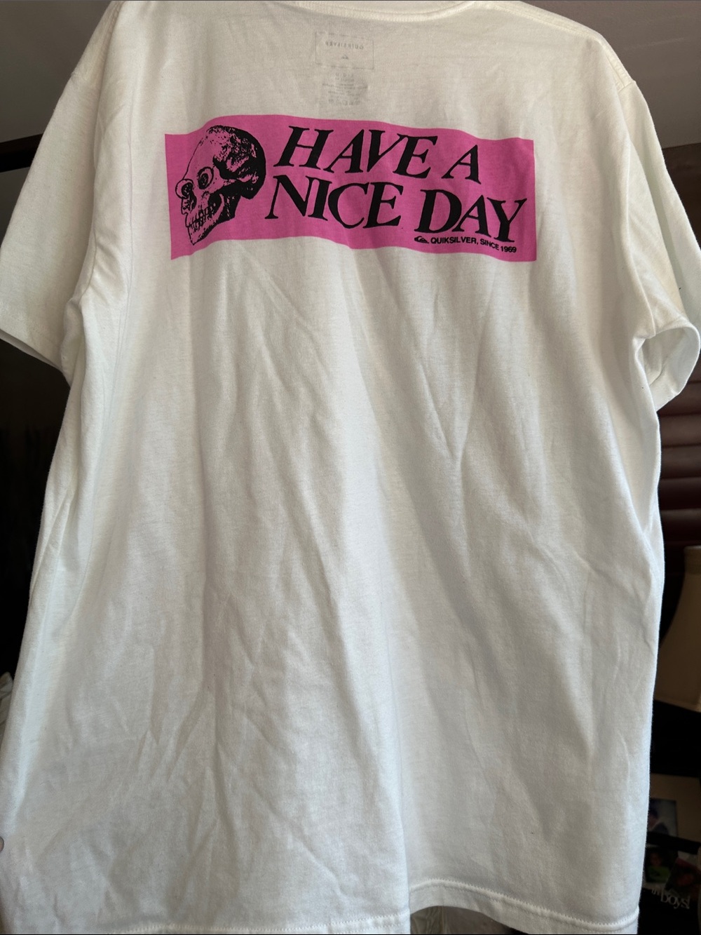 1 for $10 or 3 for $21 Quiksilver Short Sleeve Tee with Pink "Have A Nice Day"